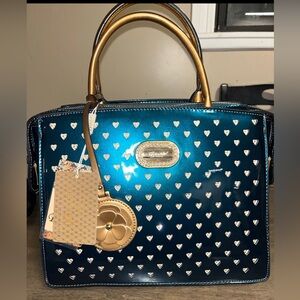 Larger crossbody bag with flower strap green/blue